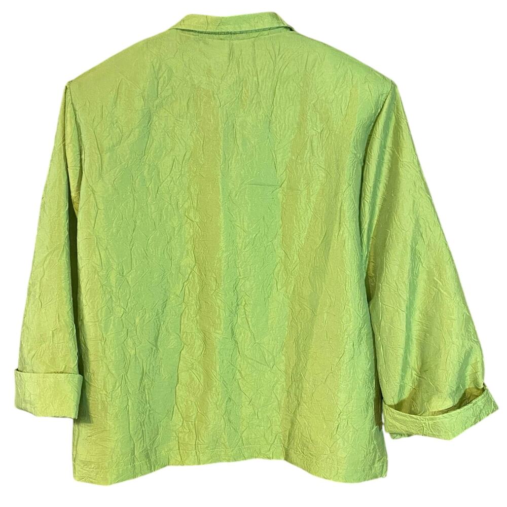Painted Pony Lime Green Crinkle Textured Button Jacket Artsy Lagenlook Medium - Picture 2 of 7